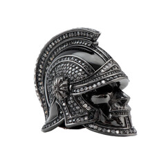 Helmet skull ring, dark metal, sparkly stone accents, detailed