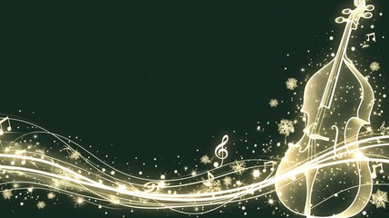 Cello, visual sound waves, notes and snowflakes, winter Christmas concert, music festival, party illustration, background poster