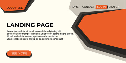 Modern Geometric Landing Page Template with Bold Orange and Black Abstract Shapes