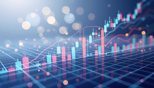 Blue and red abstract graph shows stock investment trend analysis