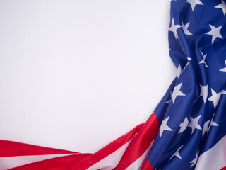 Close up of American flag fabric with white background.
