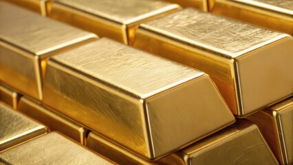 Stacks of shiny gold bars arranged closely, showcasing their reflective surfaces and intricate textures.