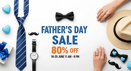 Fathers day sale with tie, bow tie, watch, hat