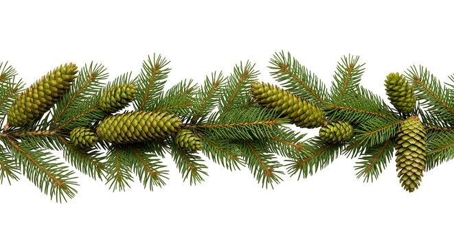 Festive evergreen garland with pine cones on black background - Powered by Adobe