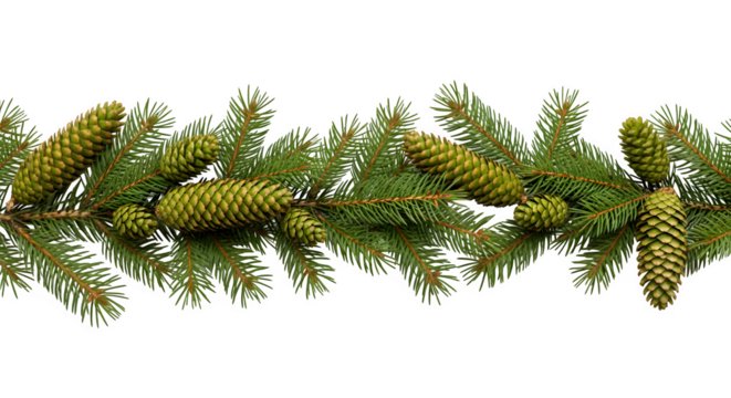 Festive evergreen garland with pine cones on black background - Powered by Adobe