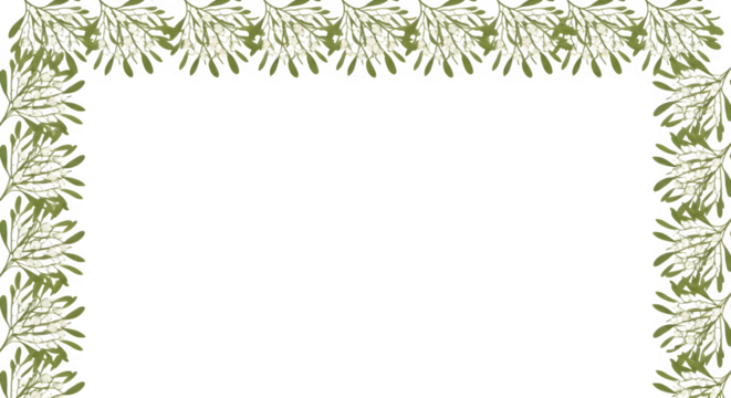 Elegant green leaf border frame on black background for design