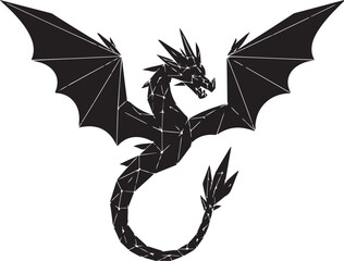 Black silhouette of a dragon with spread wings on a white background