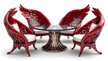 Bold eagle design dining chairs and round glass table high resolution image