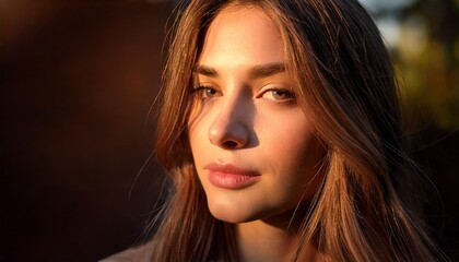 Sun-kissed close-up portrait of a confident young woman at golden hour
