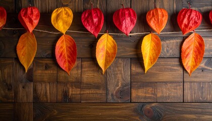 Autumnal Garland - A Rustic Display of Leaves and Lanterns.