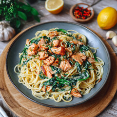 Salmon Garlic Cream Pasta