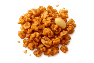 Sweet candied nuts mix with crunchy walnuts and peanuts for a delicious healthy snack, transparent background