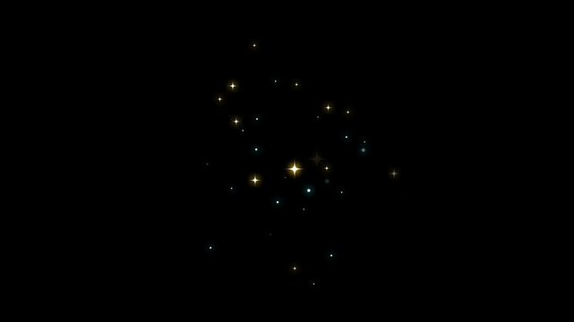 Twinkling glitter sparkle animation with glowing white doodle stars, magic dust particle trails, shining sparkle burst light motion, blinking cartoon star shimmer loop on black screen. 4K