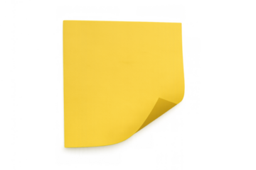 Blank yellow sticky note with a curled corner creating a reminder memo for office organization or important message