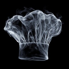 X-ray style image of a chef&rsquo;s hat made of white smoke on black background front view centered composition symbolizing creativity imagination art 