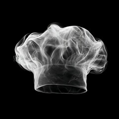 X-ray style image of a chef&rsquo;s hat made of white smoke on black background front view centered composition symbolizing creativity imagination art 