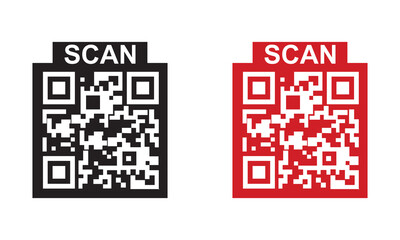 Fototapeta premium Black and red QR codes side by side. mobile digital icon with barcode qr code info. Symbolizing digital technology, data sharing, and modern scanning design.