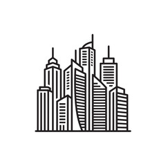 City skyline vector logo with skyscrapers. Black and white urban landscape silhouette. Real estate minimal design
