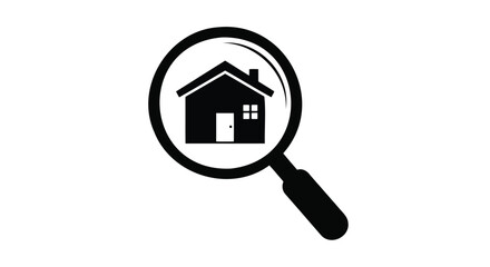 Vector illustration of house icon viewed through a magnifying glass
