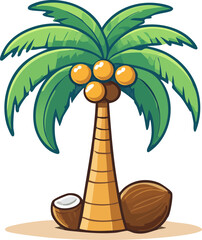 Palm Tree Illustration with Coconuts Tropical Nature Design