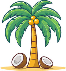 Palm Tree Illustration with Coconuts Tropical Nature Design