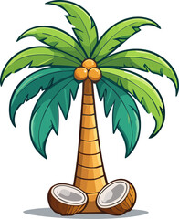 Palm Tree Illustration with Coconuts Tropical Nature Design