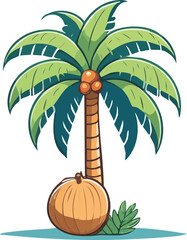 Palm Tree Illustration with Coconuts Tropical Nature Design