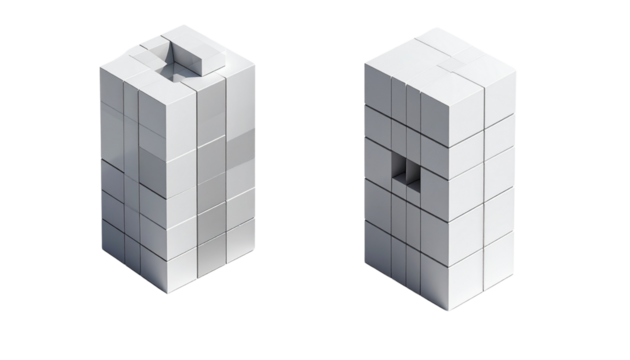 Collection of Two Stacked Wooden Cube Designs isolated on transparent background