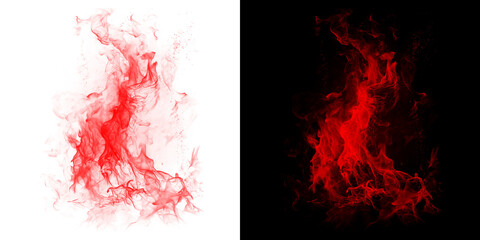 Red fiery flames effect isolated on transparent background and black background effect