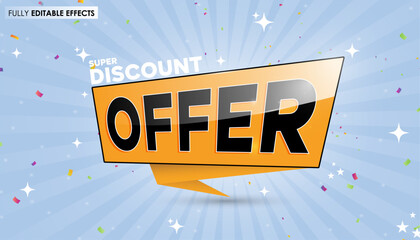 Super discount offer banner on dynamic blue sunburst illustration background - Fully editable effects