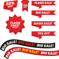 set of gradient red flash sale label banners, Flash sale Ribbons and Badges , Flash sale Png