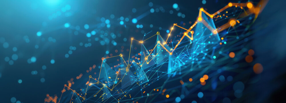 Digital Growth Visualization: An abstract representation of technological advancements and expanding growth, the image is dominated by the glowing digital lines symbolizing increasing trends.