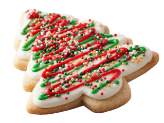 Tree shaped cookie with icing isolated on transparent background