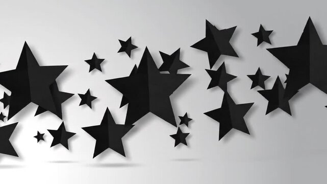 Black Paper Stars Arrangement on Light Gray Background Minimalist Composition Celebration Concept Five Pointed Star Shapes Shadow Play Abstract Decorative Design