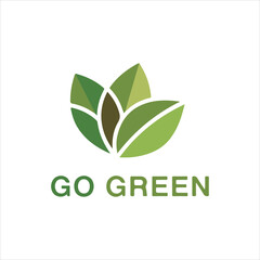 Go Green logo design with abstract leaves. Vector icon representing ecology, nature, and environmental sustainability for an eco-friendly business concept