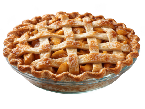 Delicious apple pie with lattice crust isolated on transparent background