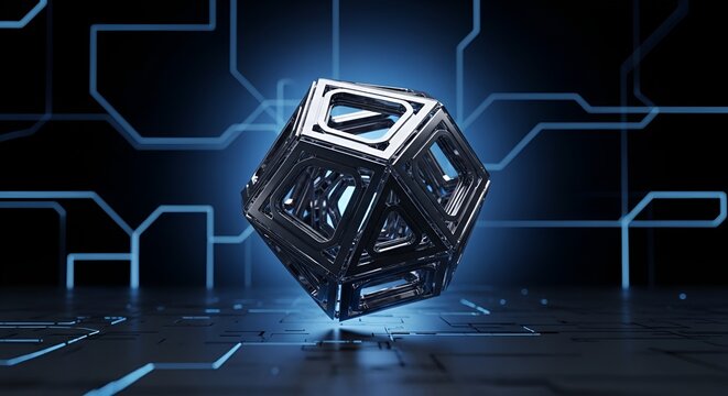 Abstract geometric shape futuristic technology background with glowing lines