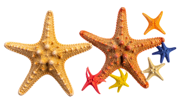Collection of Two Vibrant Starfish Designs isolated on transparent background
