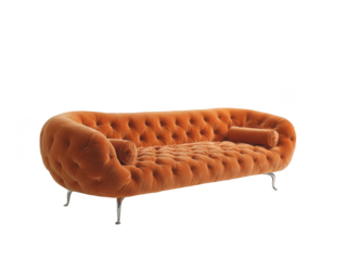 Elegant orange couch with pillows isolated on transparent background