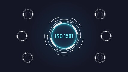 ISO 1501 QMS concept background. Digital service connectivity with advanced graphical icon animation.