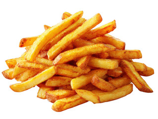 Pile of golden potato fries, tasty treat isolated on transparent background
