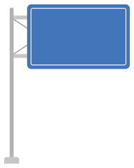 Blue highway overhead directional sign board isolated on white background.
