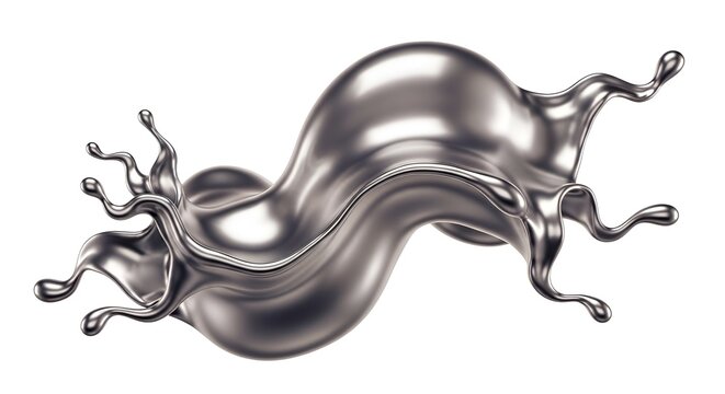 Silver fluid dynamic splash showcasing abstract elegance and metallic reflection