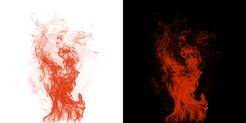 Fiery flames on contrasting backgrounds, isolated on transparent background