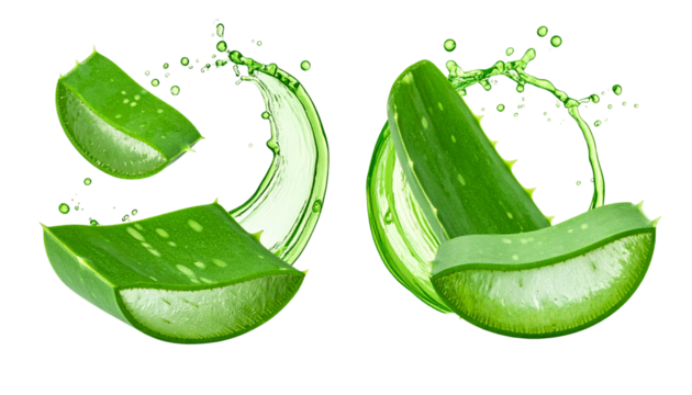 Pair of Aloe Vera Splash Variations isolated on transparent background