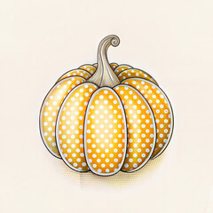Colorful pumpkin illustration, artistic design, polka dots, whimsical style, light background, copy space