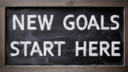 Obraz premium New Goals Start Here Chalkboard Message – Fresh Start Motivation & Success Mindset