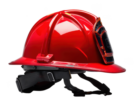 Shiny red helmet for rescue service isolated on transparent background