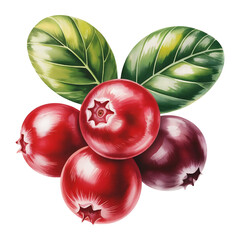 Fresh red cranberries with vibrant green leaves