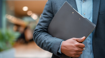 A man is holding a clipboard in his hand